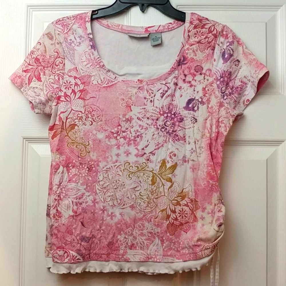 4/$15 💗 CORAL BAY Size M Pink Patterned Shirt